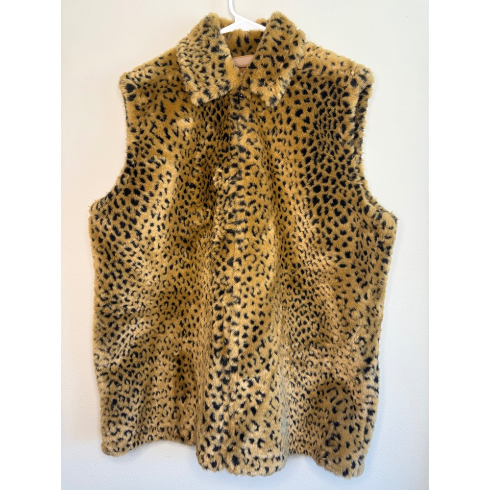Vintage Andrea Faye Leopard Print Faux Fur Vest Women's XL Sleeveless Jacket